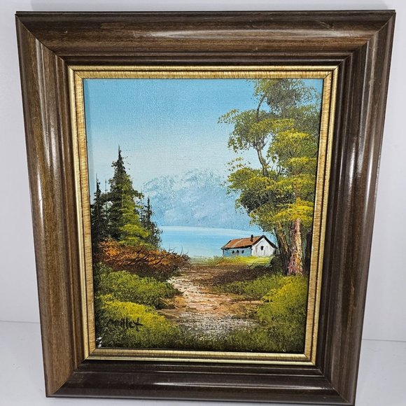 Millet Original Oil Painting Framed Art Landscape Mountains Lake Woods Signed - Picture 1 of 11